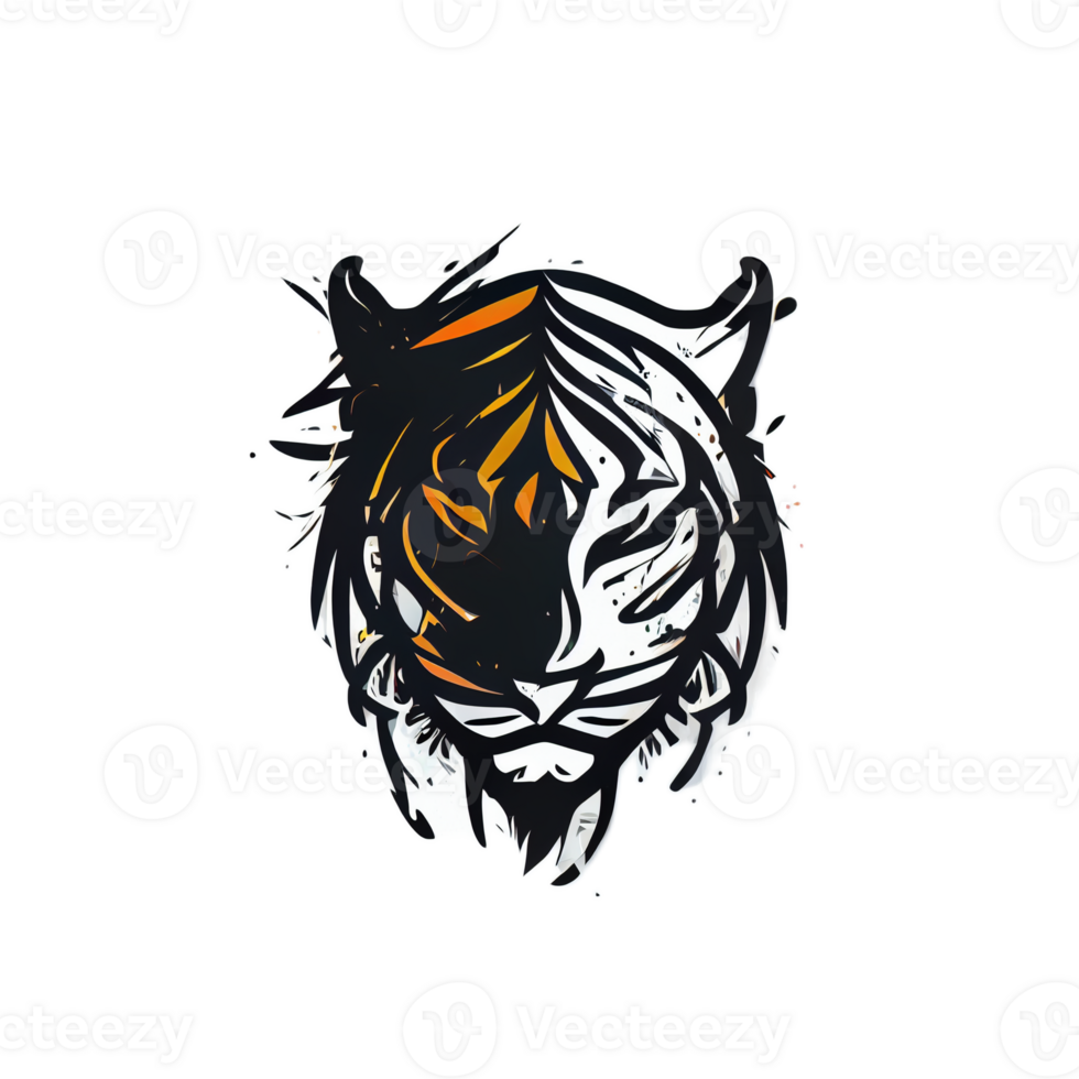 Tiger logo, simple and colorful illustration, transparent background, png