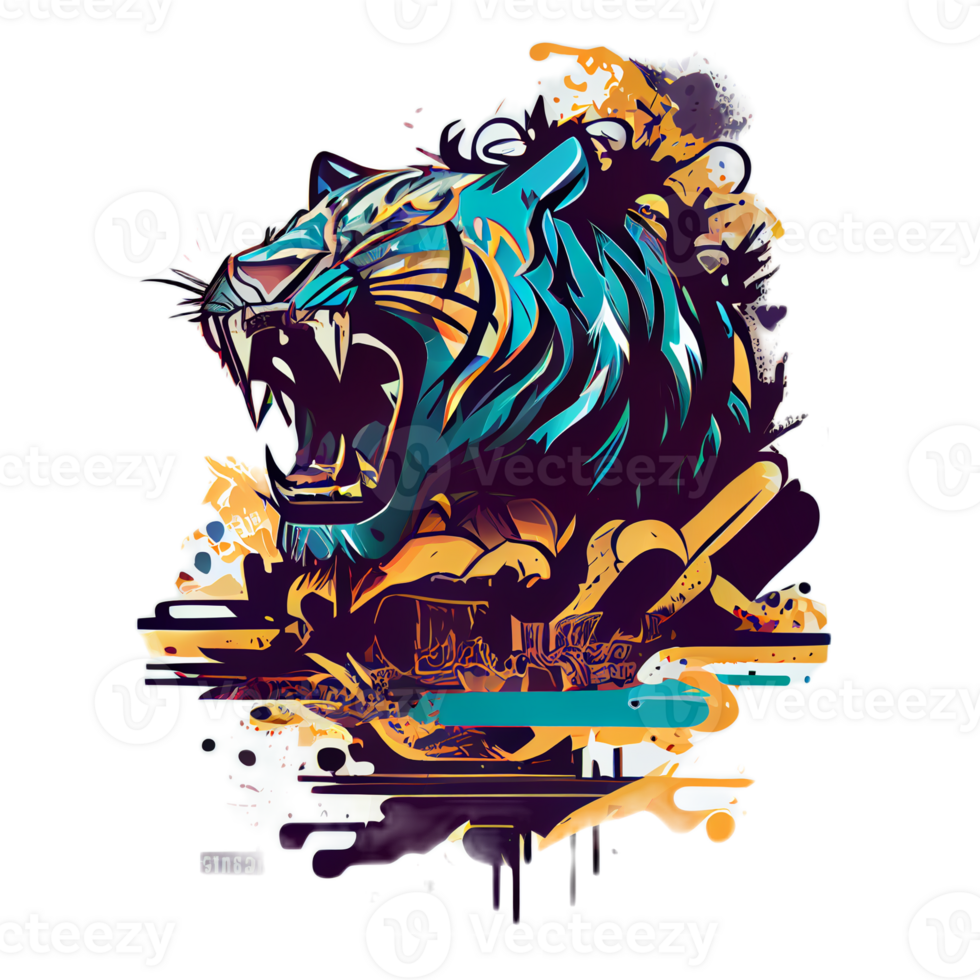 Tiger logo, simple and colorful illustration, transparent background, png