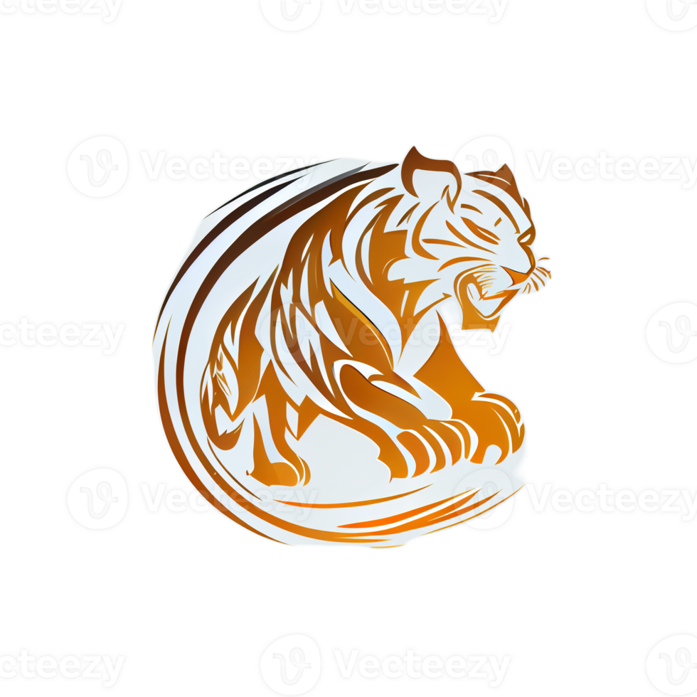 Tiger logo, simple and colorful illustration, transparent background, png