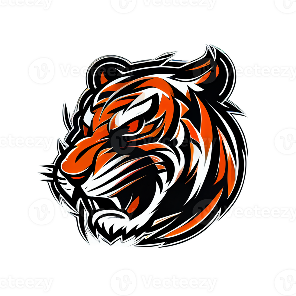 tiger logotyp, enkel och färgrik illustration, transparent bakgrund, ai genererad png