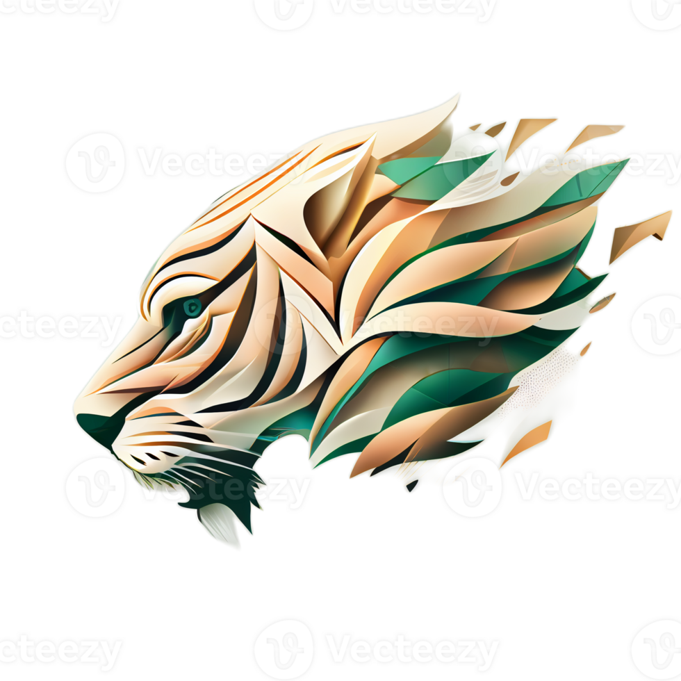 Tiger logo, simple and colorful illustration, transparent background, png