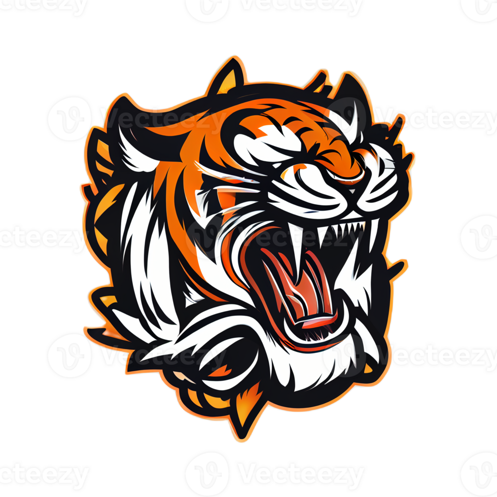 tiger logotyp, enkel och färgrik illustration, transparent bakgrund, ai genererad png