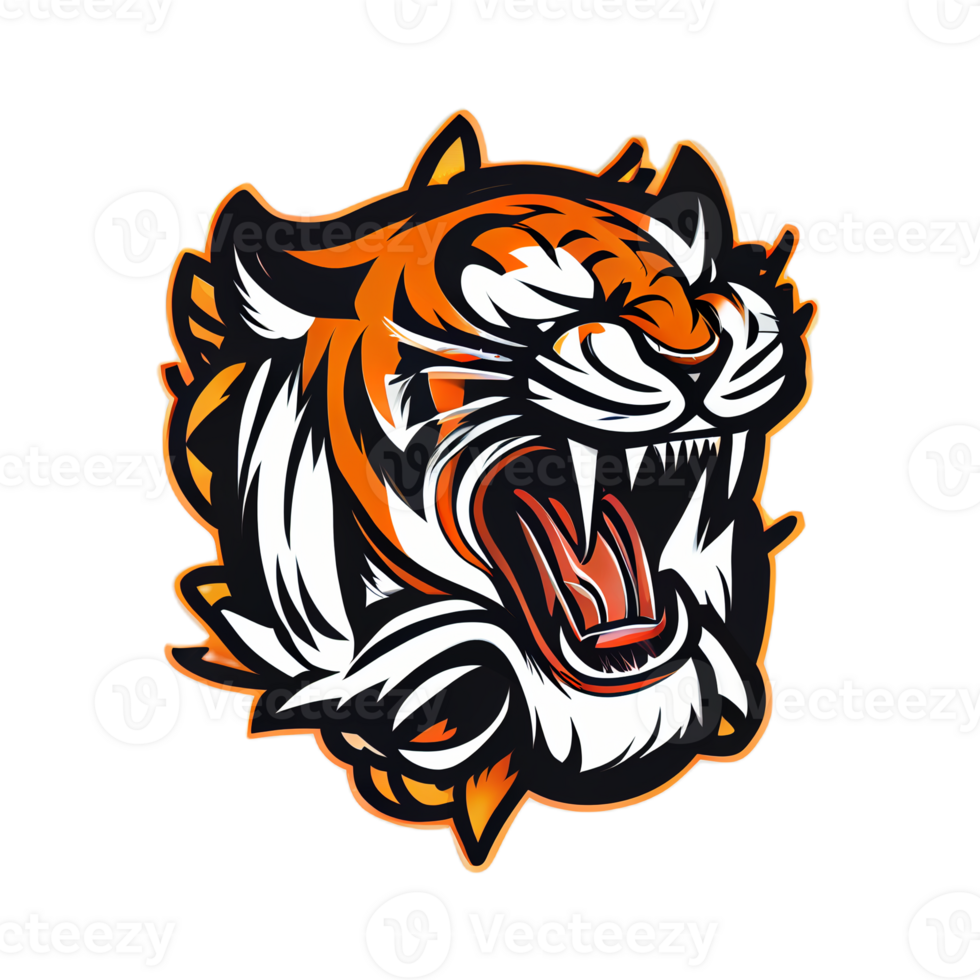 Tiger logo, simple and colorful illustration, transparent background, png