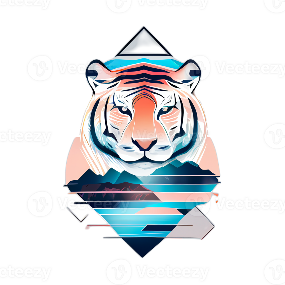 Tiger logo, simple and colorful illustration, transparent background, png