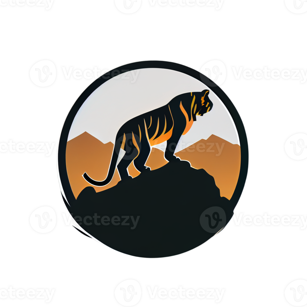 Tiger logo, simple and colorful illustration, transparent background, png