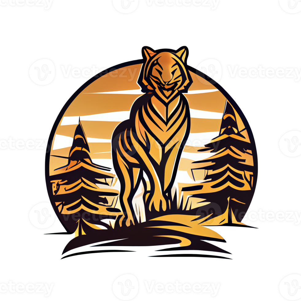 Tiger logo, simple and colorful illustration, transparent background, png