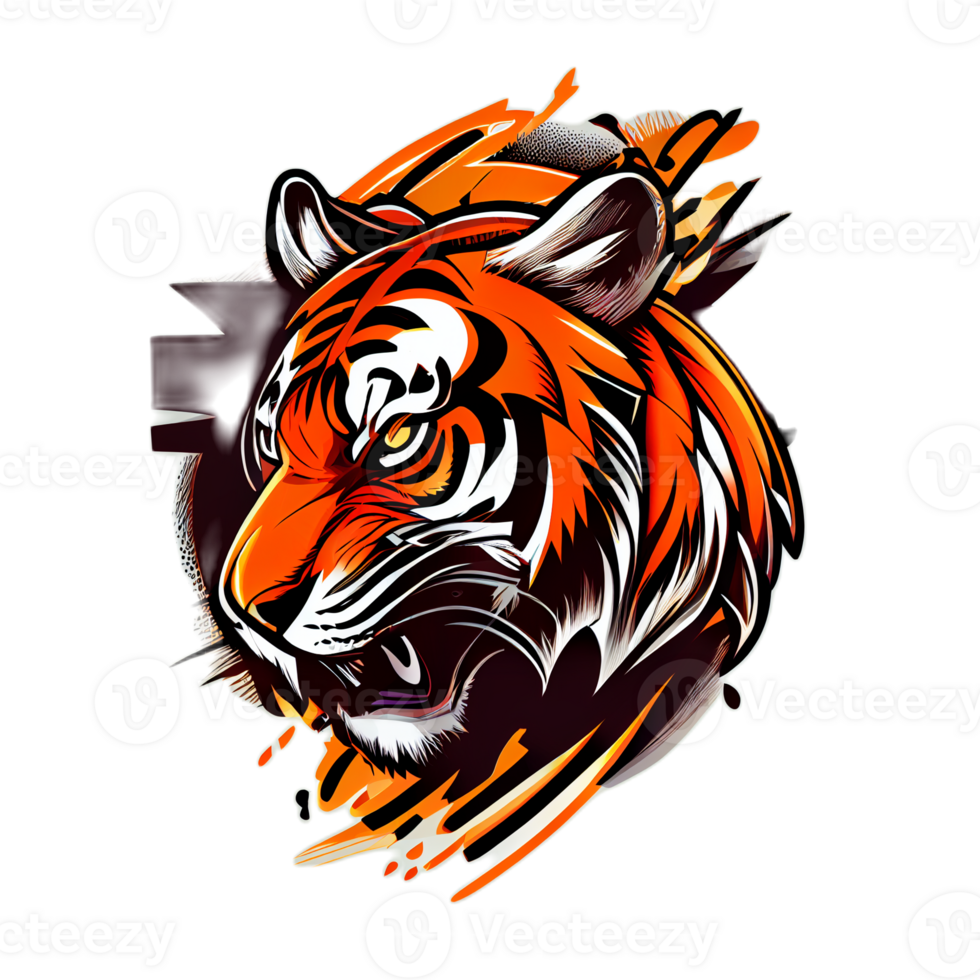 Tiger logo, simple and colorful illustration, transparent background, png