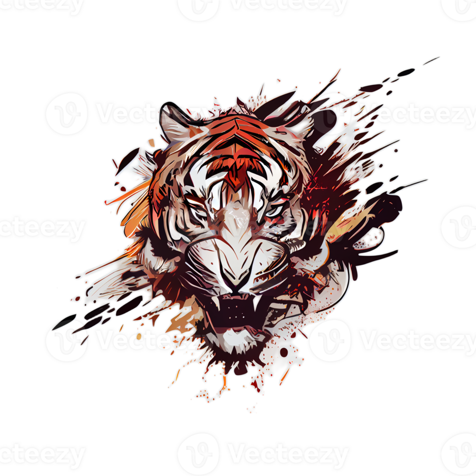 Tiger logo, simple and colorful illustration, transparent background, png
