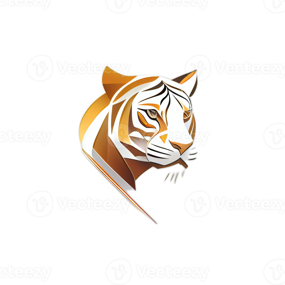 Tiger logo, simple and colorful illustration, transparent background, png