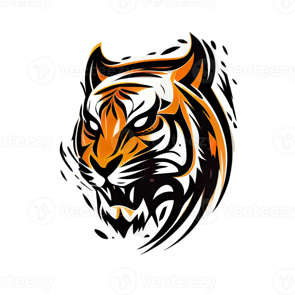 Tiger logo, simple and colorful illustration, transparent background, png