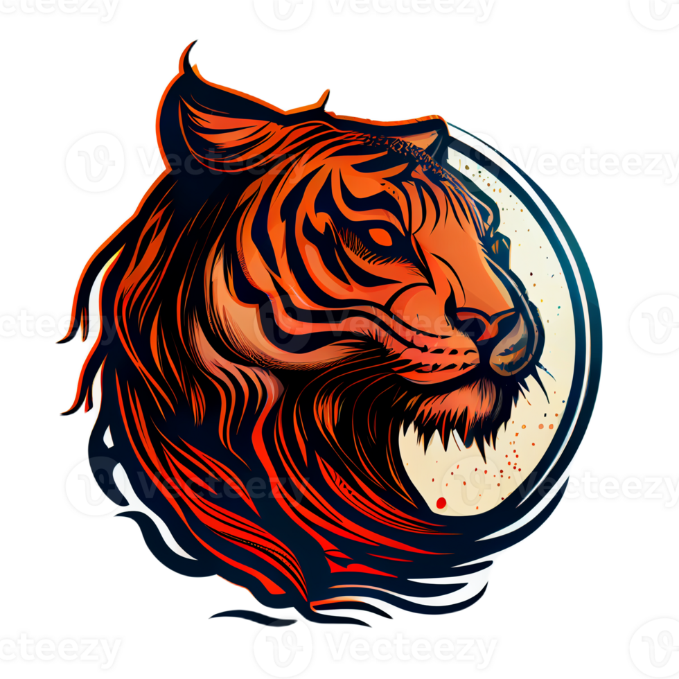 Tiger logo, simple and colorful illustration, transparent background, png