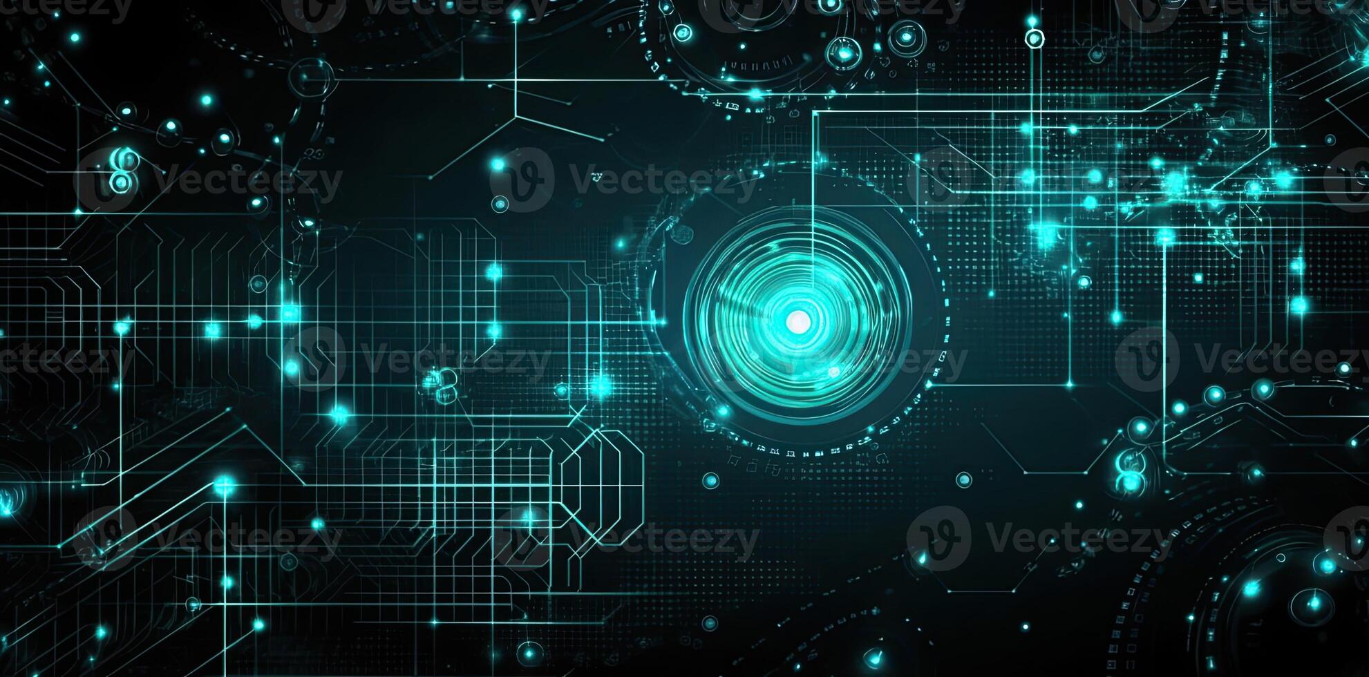 modern technology circle background or abstract image, in the style of rtx on, blueprint, circuitry, lens flare, light navy and sky-blue, Illustration photo