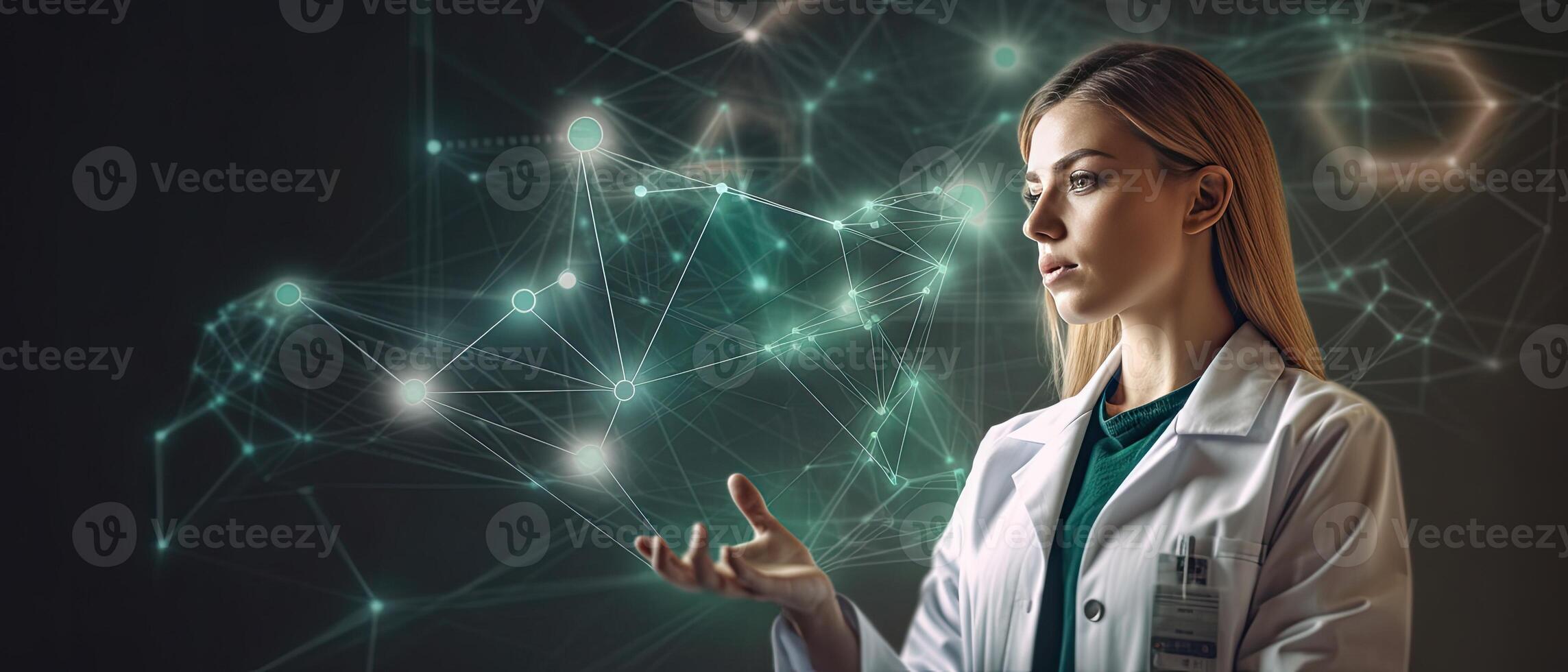 a female doctor holding some type of medical computer, in the style of organic geometric abstraction, shaped canvas, scientific diagrams, texture-rich, Illustration photo