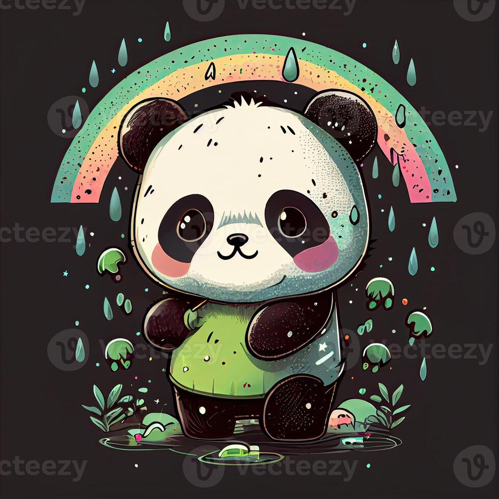 Cute little panda vector illustration. Kawaii style design. Adorable panda Chinese bear standing. Chibi art panda bear. photo