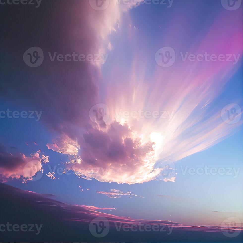 Beautiful sky with clouds. Beautiful sky with clouds and sunlight. Pink and golden cloud background of the sky with clouds at sunset. . photo