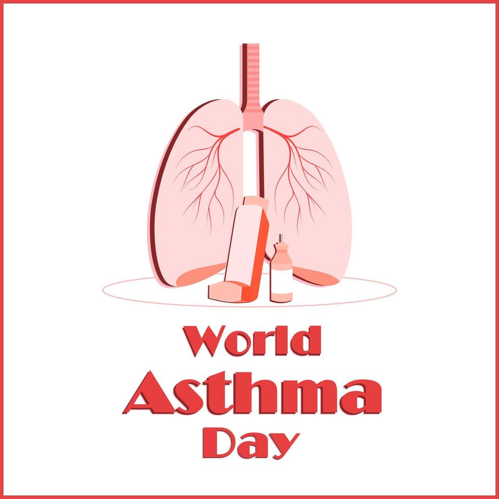 vector illustrations of Asthma Disease.Human Lungs and Inhaler for Breathing,Respiratory System Disease, Medical Equipment,Pulmonology Medicine. flat design.poster or brochure for world asthma day.