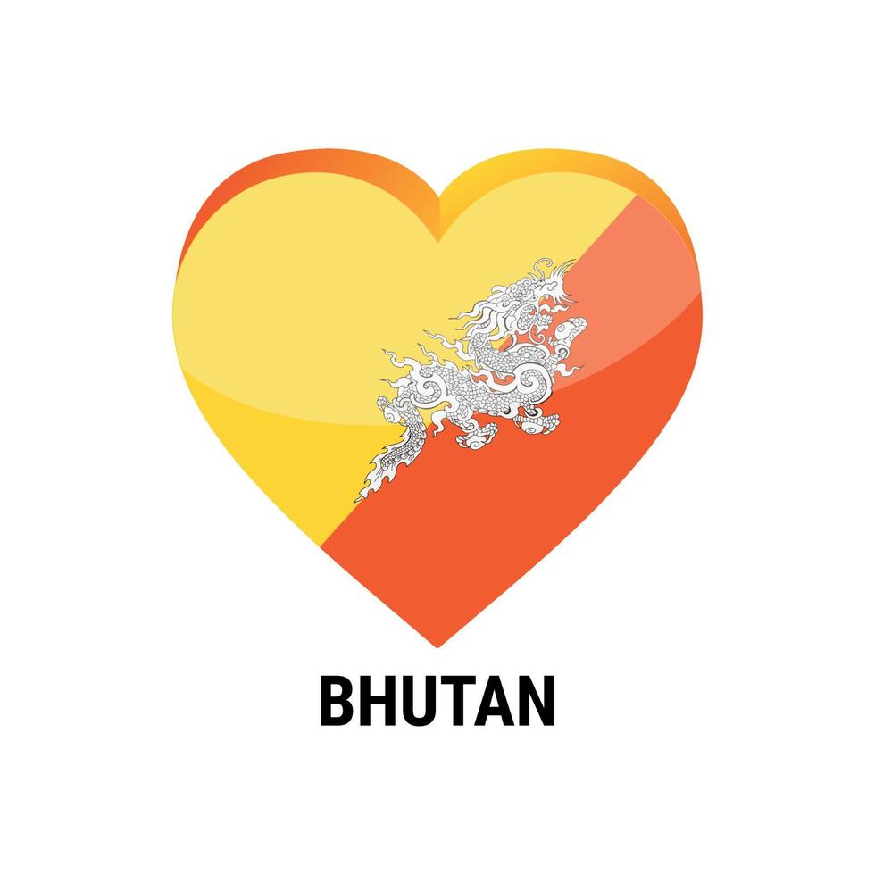 Bhutan Flag 3D Heart Shape vector