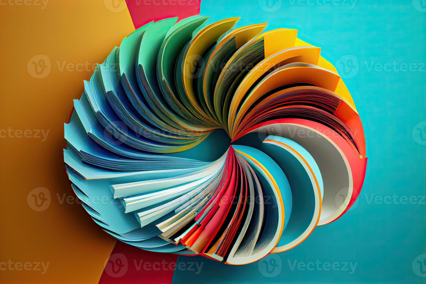 books in a colored swirl. Colorful flow book line. Realistic volume wave. photo