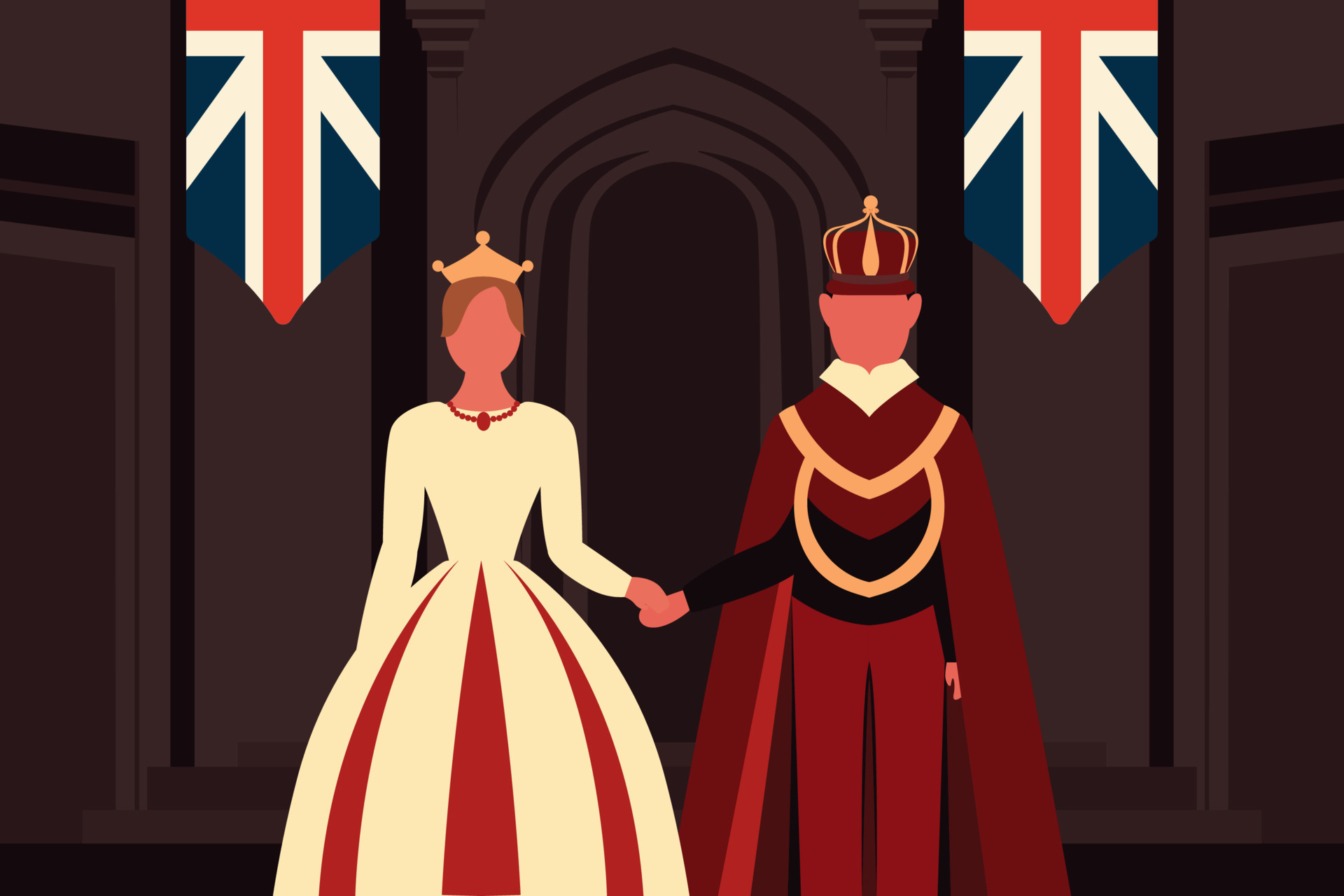 Coronation, coronation event illustration, silhouettes of people, king