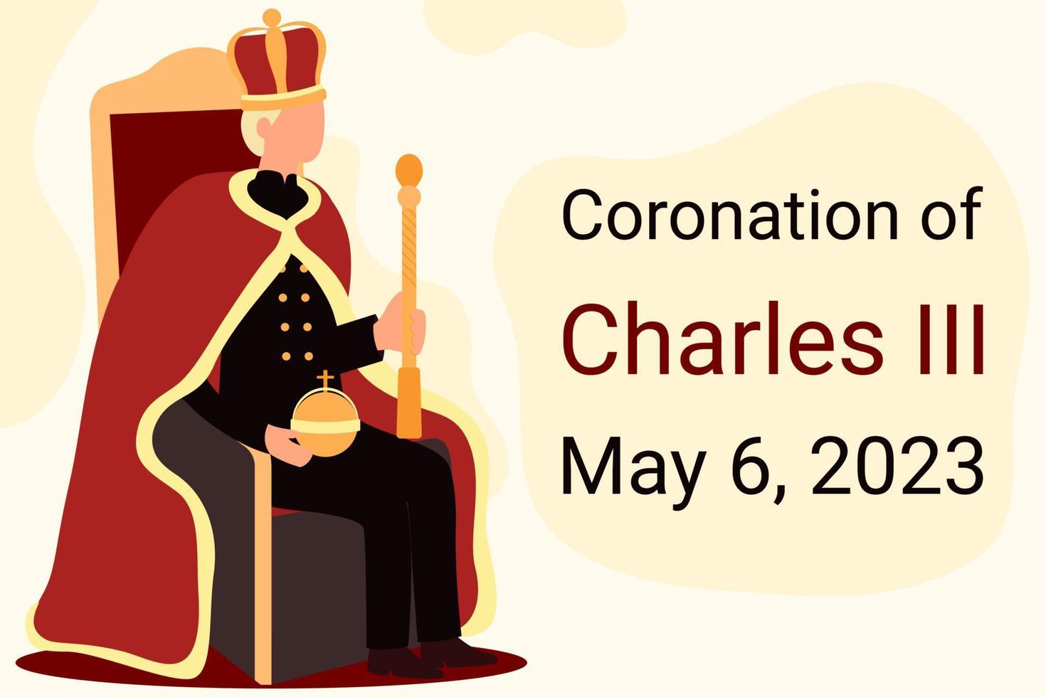 Coronation, coronation event, silhouette of a man, a king on a throne with a crown on his head and costume. Illustration for the holiday with its date vector