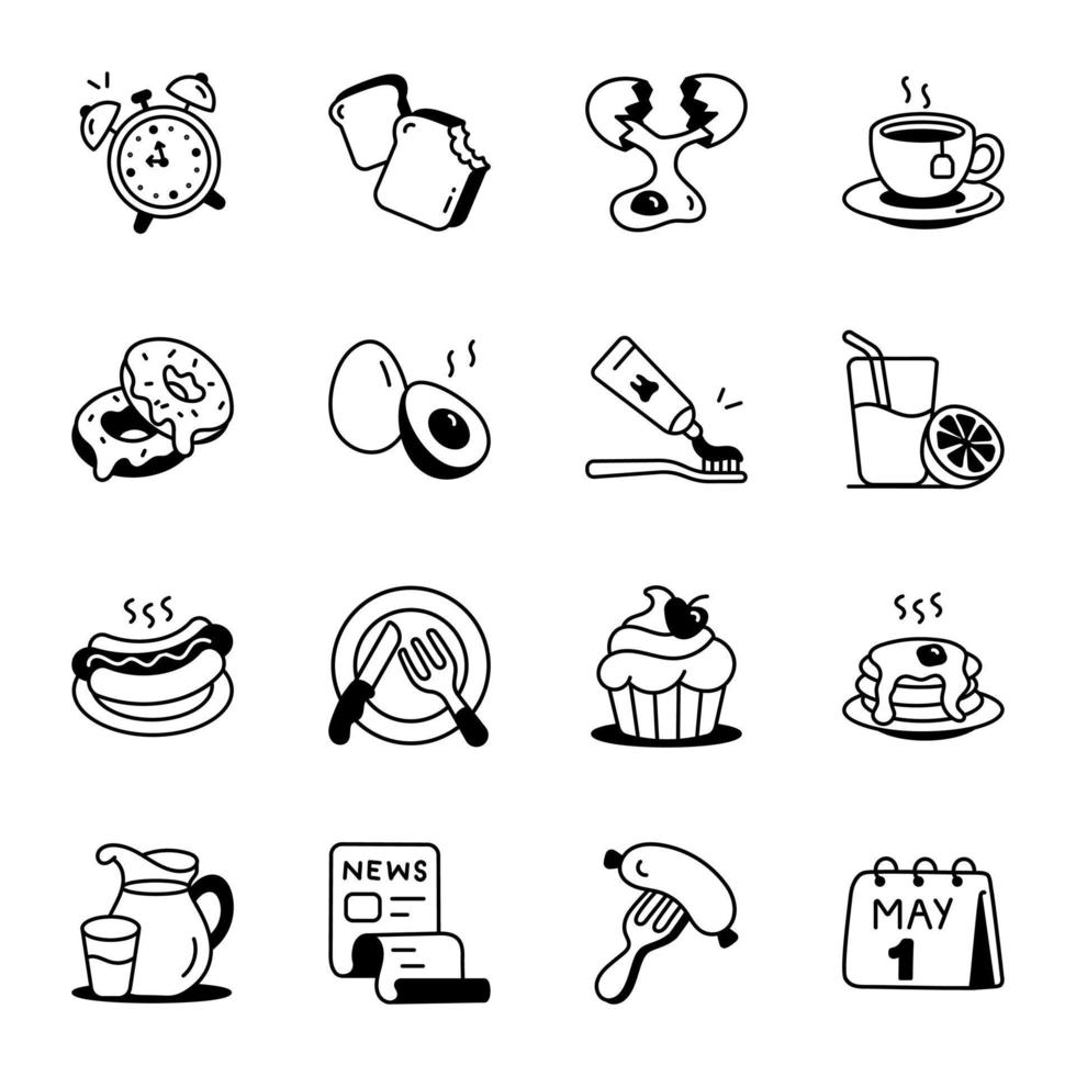 Pack of Breakfast Hand Drawn Icons vector