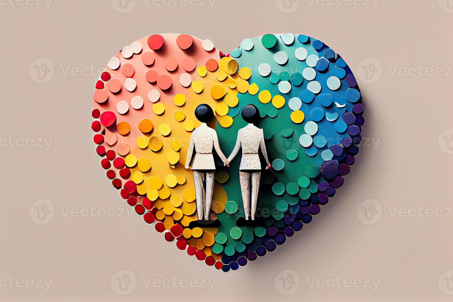 Young loving couple heart composed of small. illustration couple created from a love heart icon. Couple on the background of the heart. LGBTQ photo