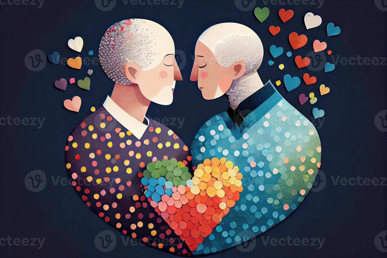 Young loving couple heart composed of small. illustration couple created from a love heart icon. Couple on the background of the heart. LGBTQ photo