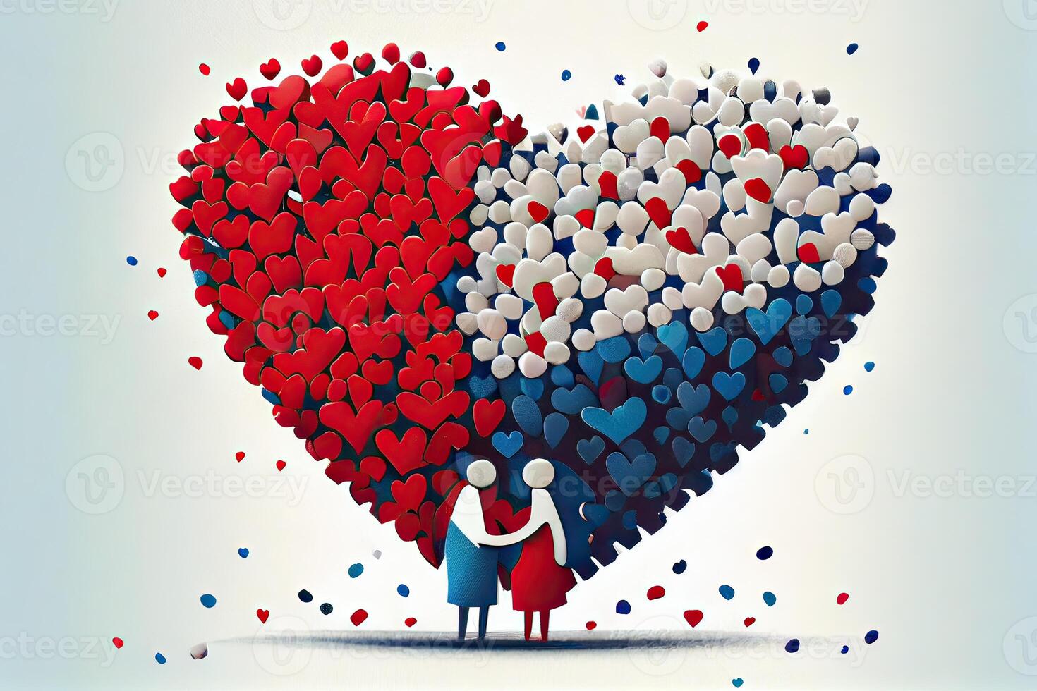 Young loving couple heart composed of small. illustration couple created from a love heart icon. Couple on the background of the heart. LGBTQ photo