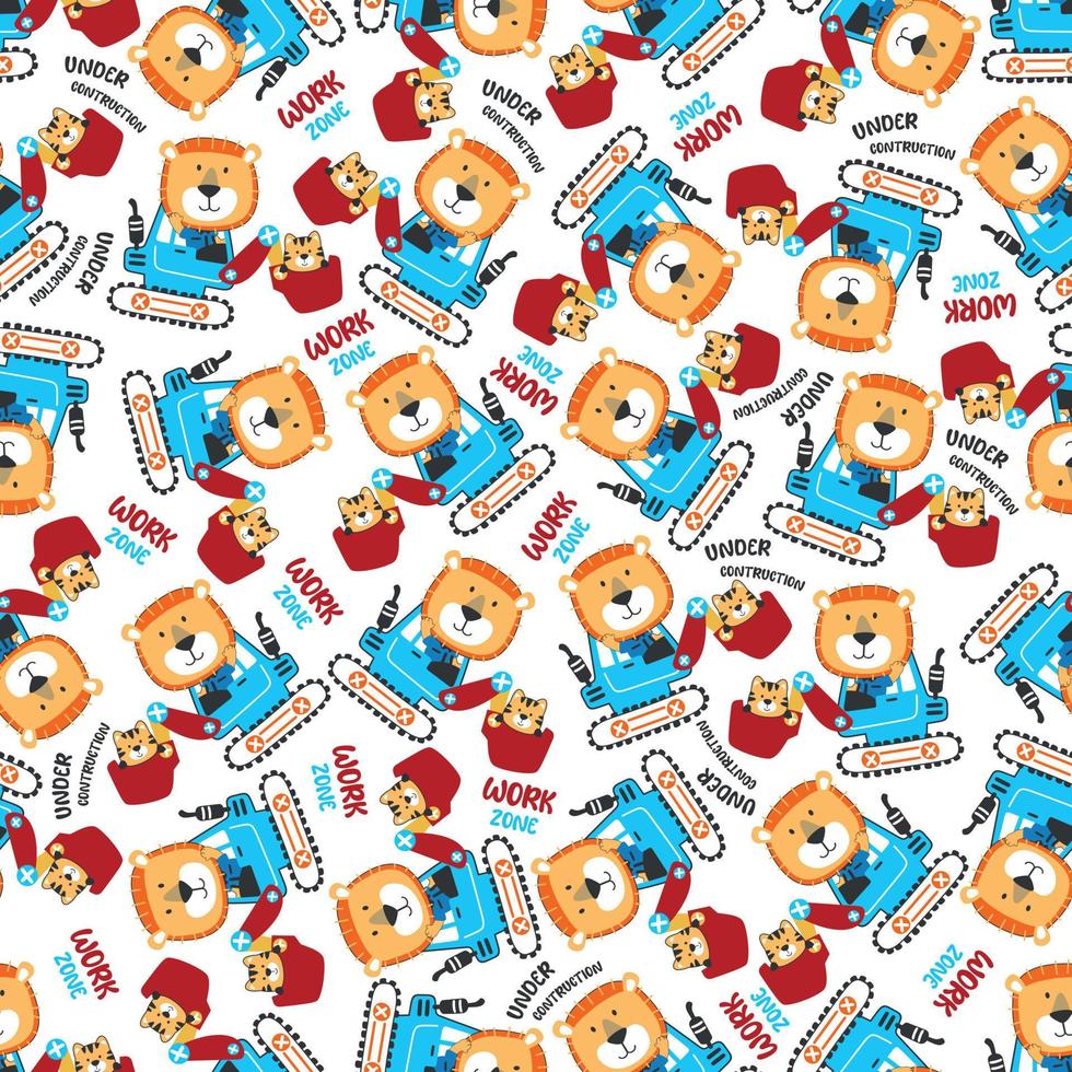 Seamless pattern of Cute little animal on excavator. Can be used for t-shirt print, kids wear fashion design, print for t-shirts, baby clothes, poster. and other decoration. vector