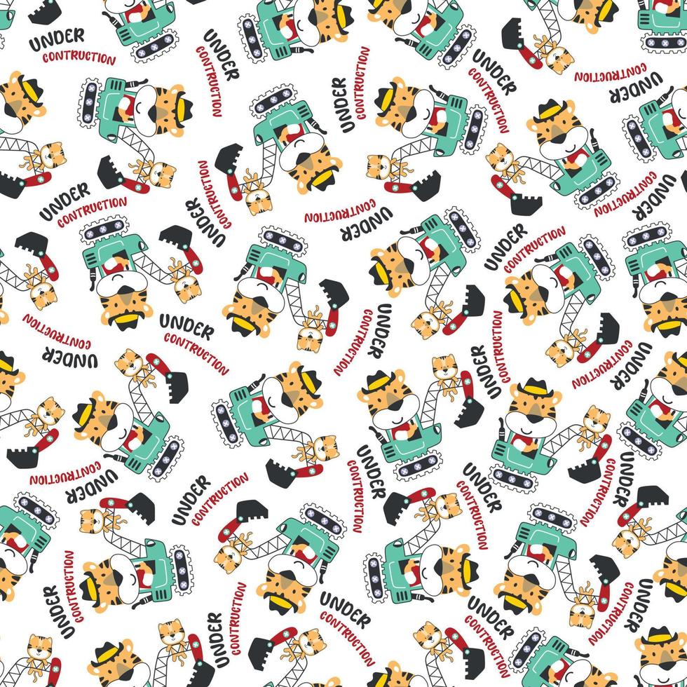 Seamless pattern of Cute little animal on excavator. Can be used for t-shirt print, kids wear fashion design, print for t-shirts, baby clothes, poster. and other decoration. vector