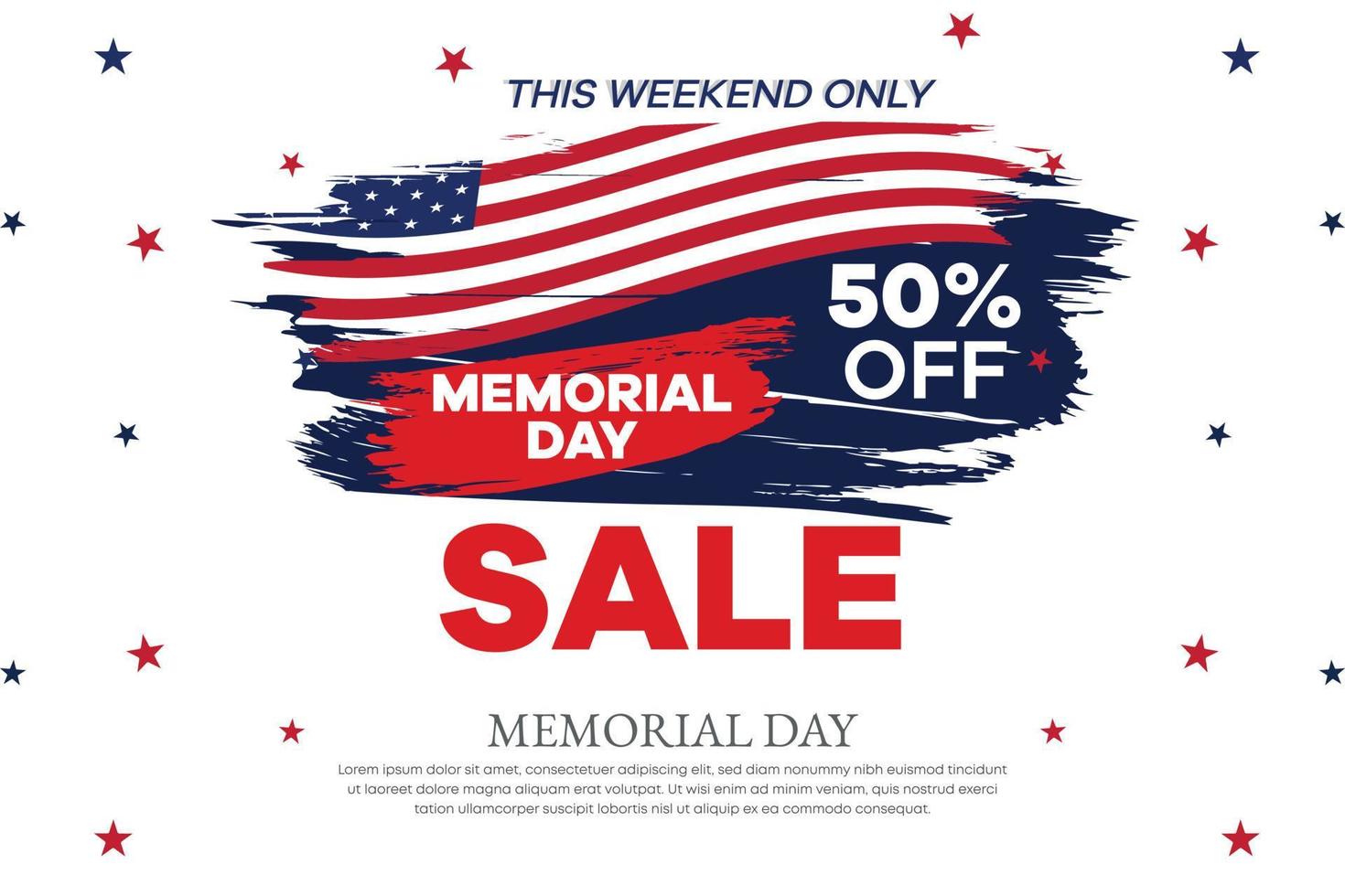 memorial day sale web banner. happy memorial day holiday sale post. memorial day weekend sale banner. Memorial Day social media promotion template design of USA national flag colors vector