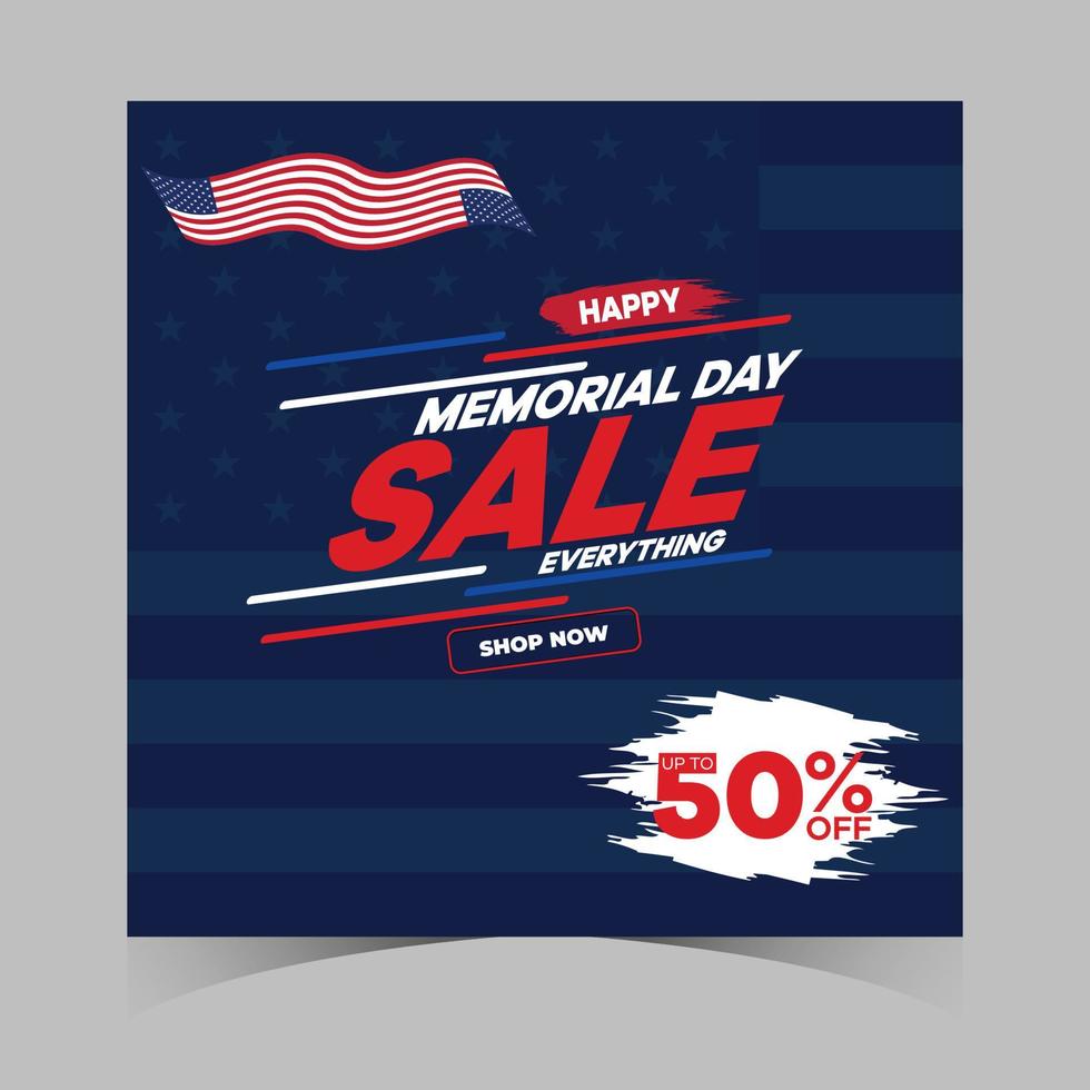 memorial day sale web banner. happy memorial day holiday sale post. memorial day weekend sale banner. Memorial Day social media promotion template design of USA national flag colors vector