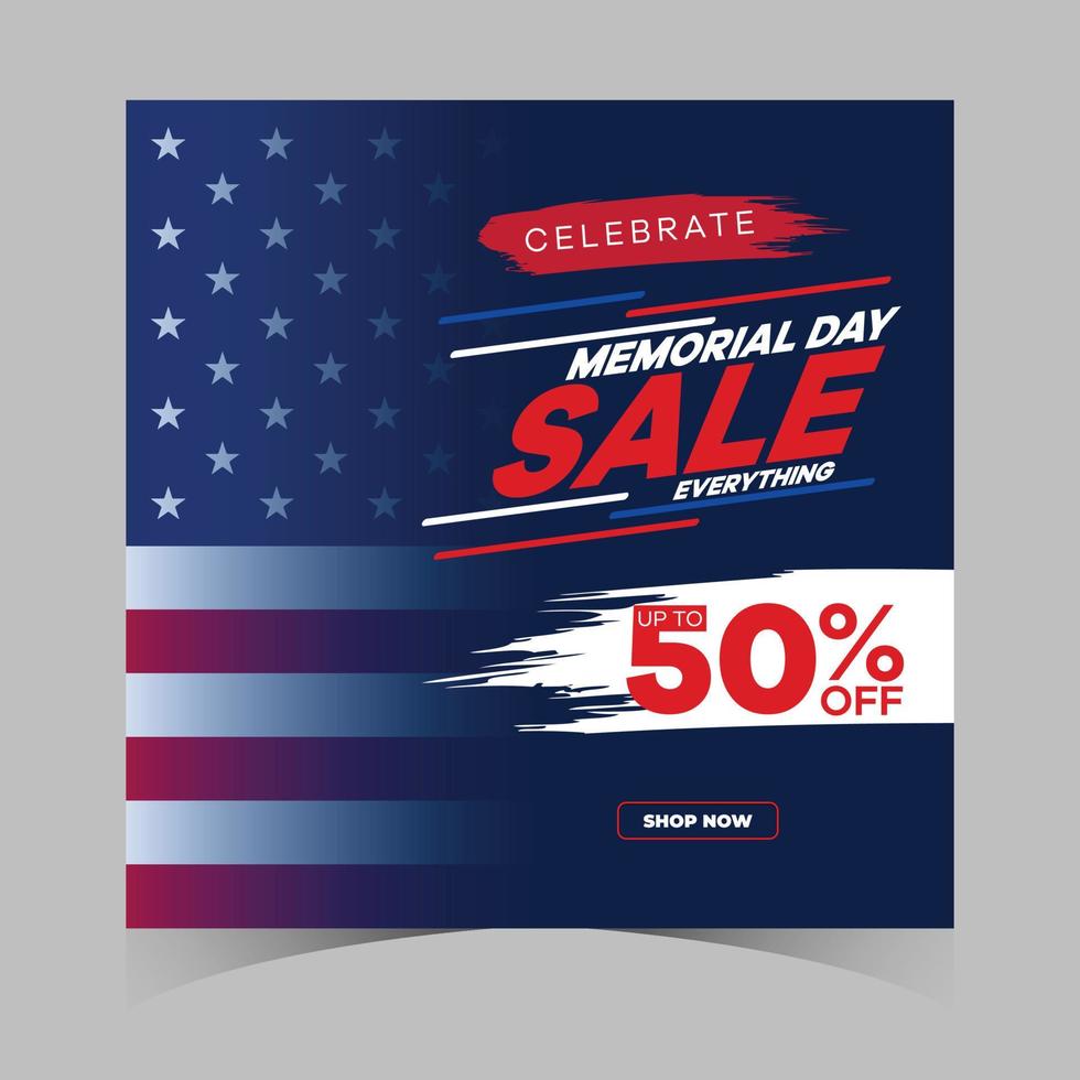 memorial day sale web banner. happy memorial day holiday sale post. memorial day weekend sale banner. Memorial Day social media promotion template design of USA national flag colors vector