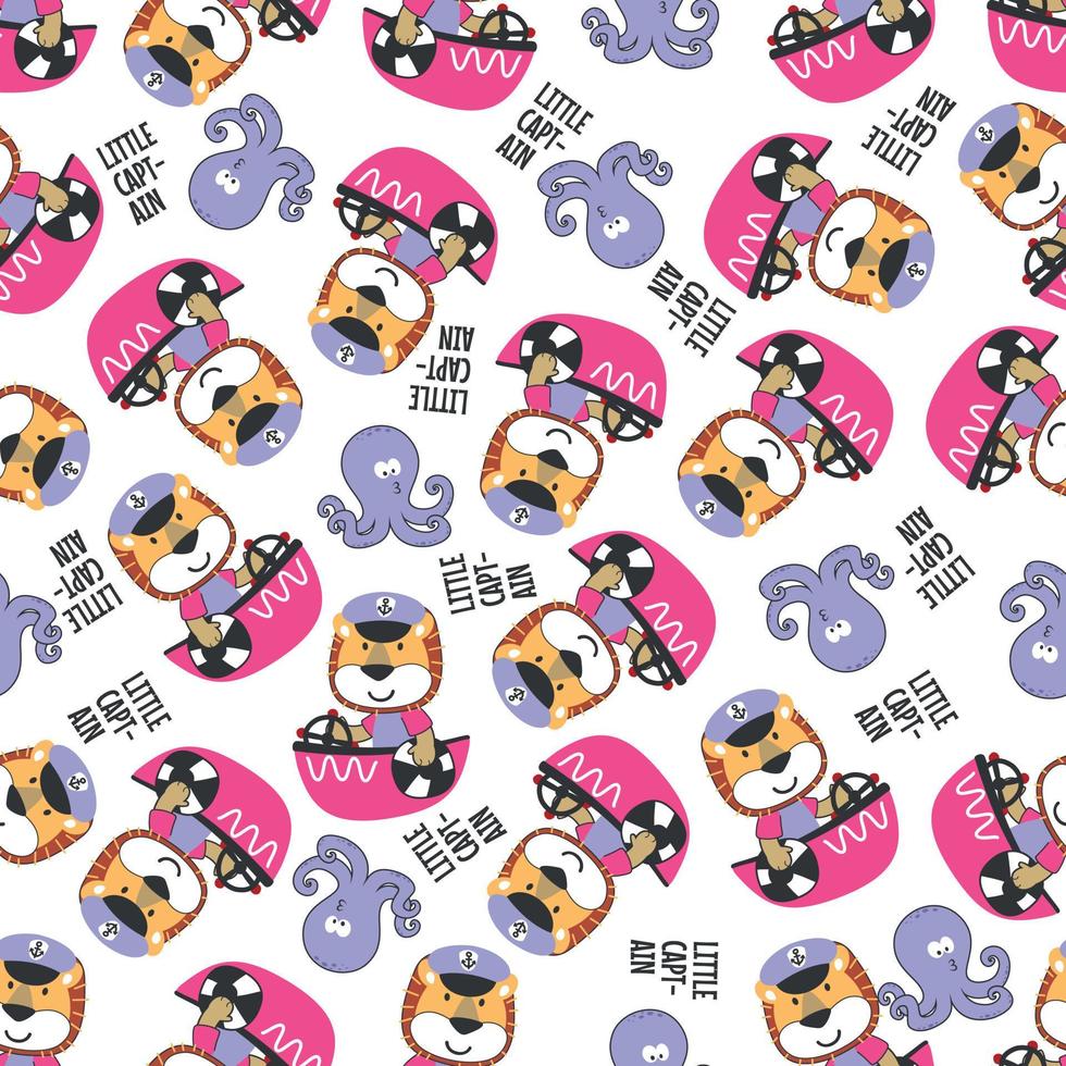 Seamless pattern with cute little animal the sailor, Cute Marine pattern for fabric, baby clothes, background, textile, wrapping paper and other decoration vector