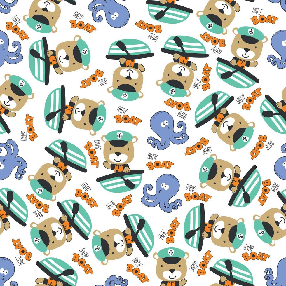 Seamless pattern with cute little animal the sailor, Cute Marine pattern for fabric, baby clothes, background, textile, wrapping paper and other decoration vector