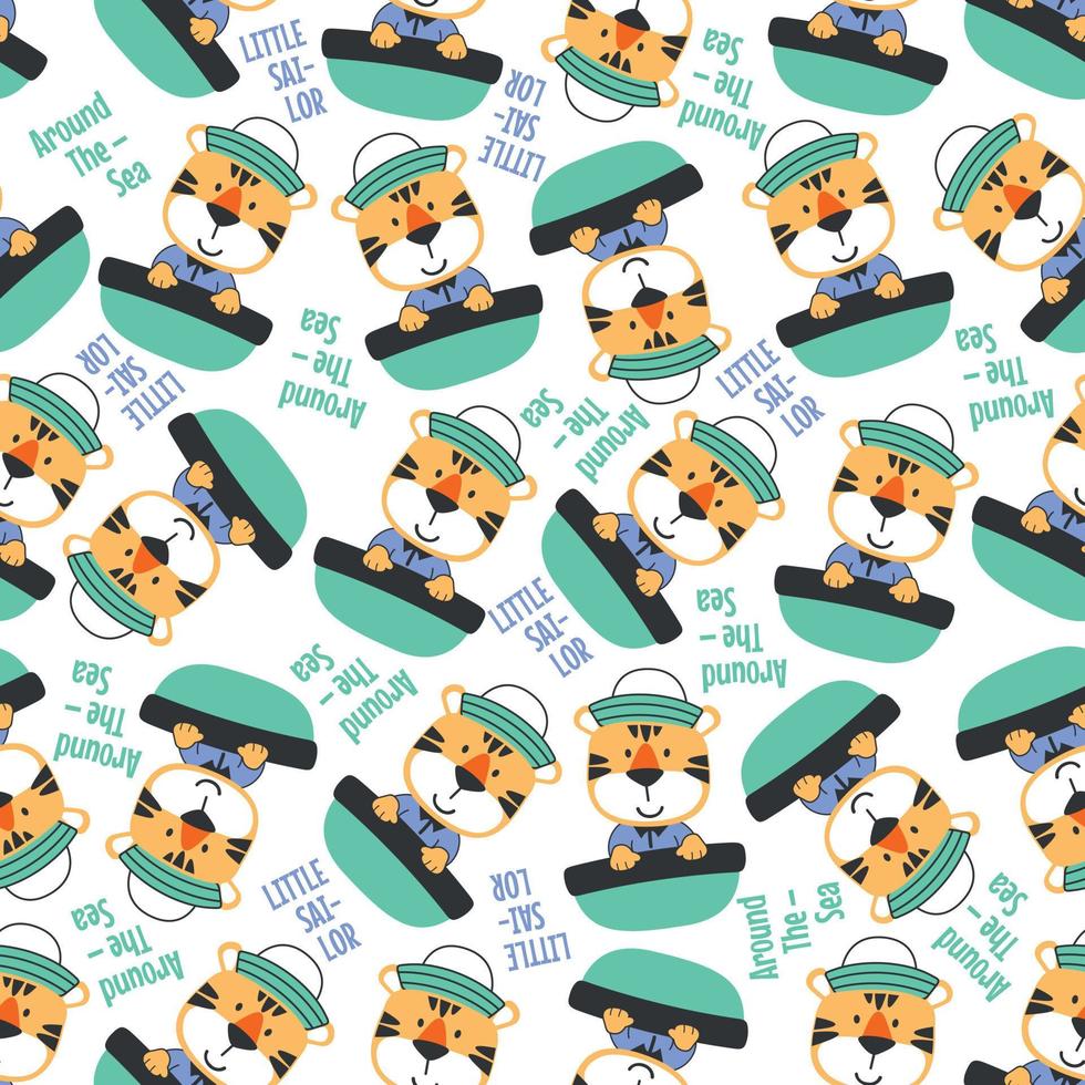 Seamless pattern with cute little animal the sailor, Cute Marine pattern for fabric, baby clothes, background, textile, wrapping paper and other decoration vector