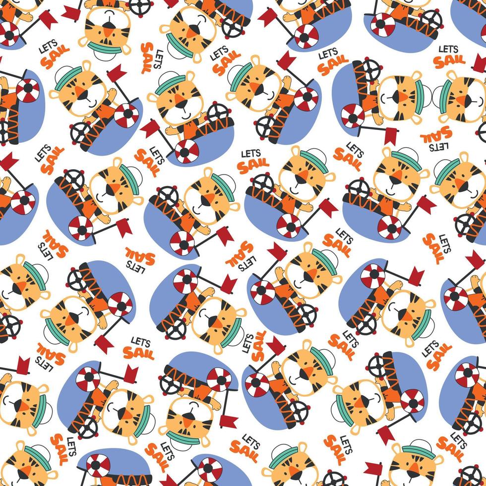 Seamless pattern with cute little animal the sailor, Cute Marine pattern for fabric, baby clothes, background, textile, wrapping paper and other decoration vector