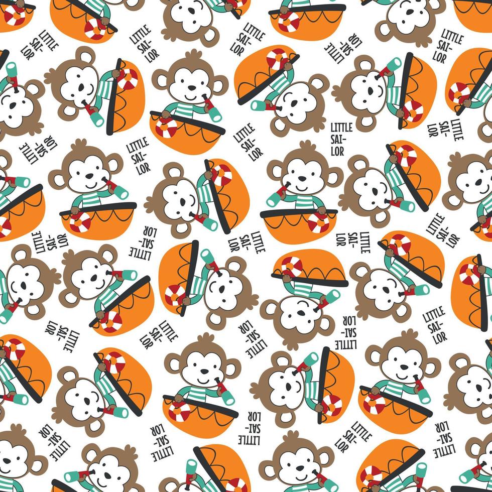 Seamless pattern with cute little animal the sailor, Cute Marine pattern for fabric, baby clothes, background, textile, wrapping paper and other decoration vector
