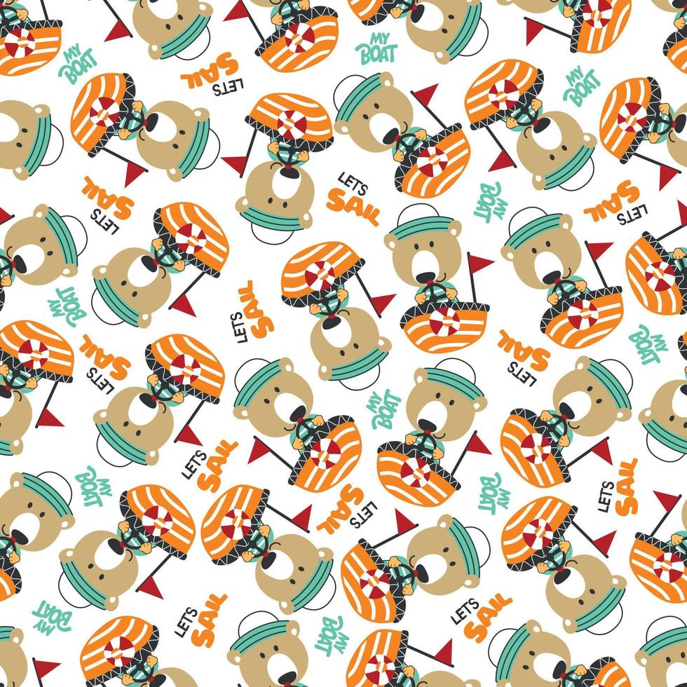 Seamless pattern with cute little animal the sailor, Cute Marine pattern for fabric, baby clothes, background, textile, wrapping paper and other decoration vector