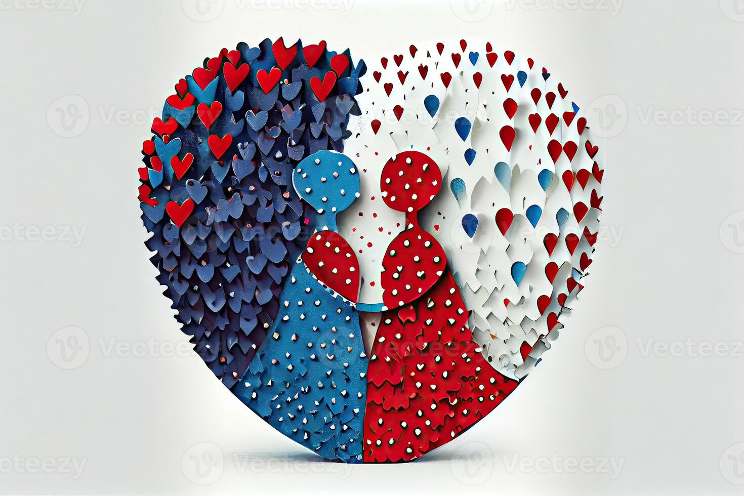 Love togetherness and romance concept. Young loving couple. illustration couple created from a love heart icon. Couple on the background of the heart. photo