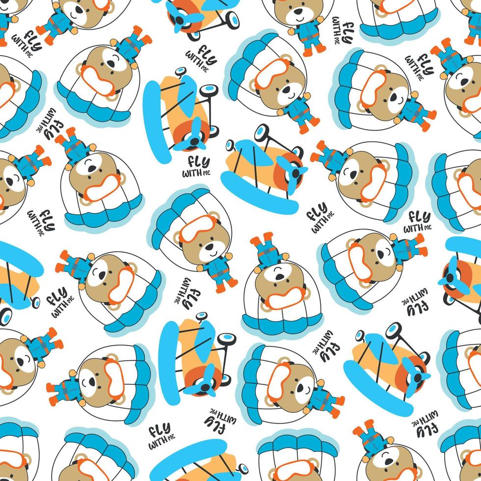 Seamless vector pattern with cute little animal skydiver, Design concept for kids textile print, nursery wallpaper, wrapping paper. Cute funny background.