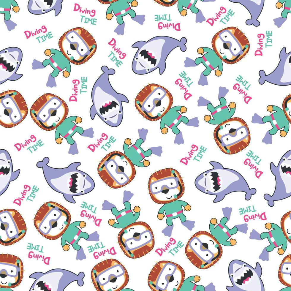 Seamless pattern texture with little animal swim in underwater. For fabric textile, nursery, baby clothes, background, textile, wrapping paper and other decoration. vector