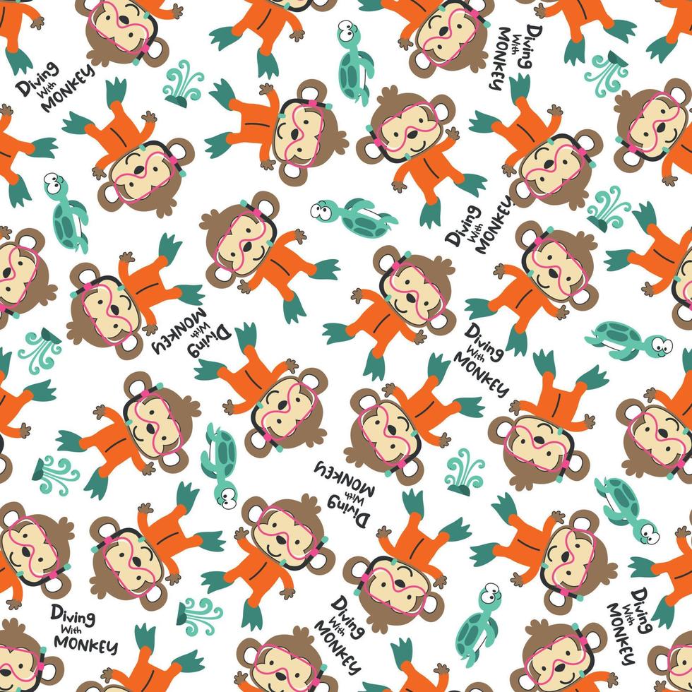 Seamless pattern texture with little animal swim in underwater. For fabric textile, nursery, baby clothes, background, textile, wrapping paper and other decoration. vector