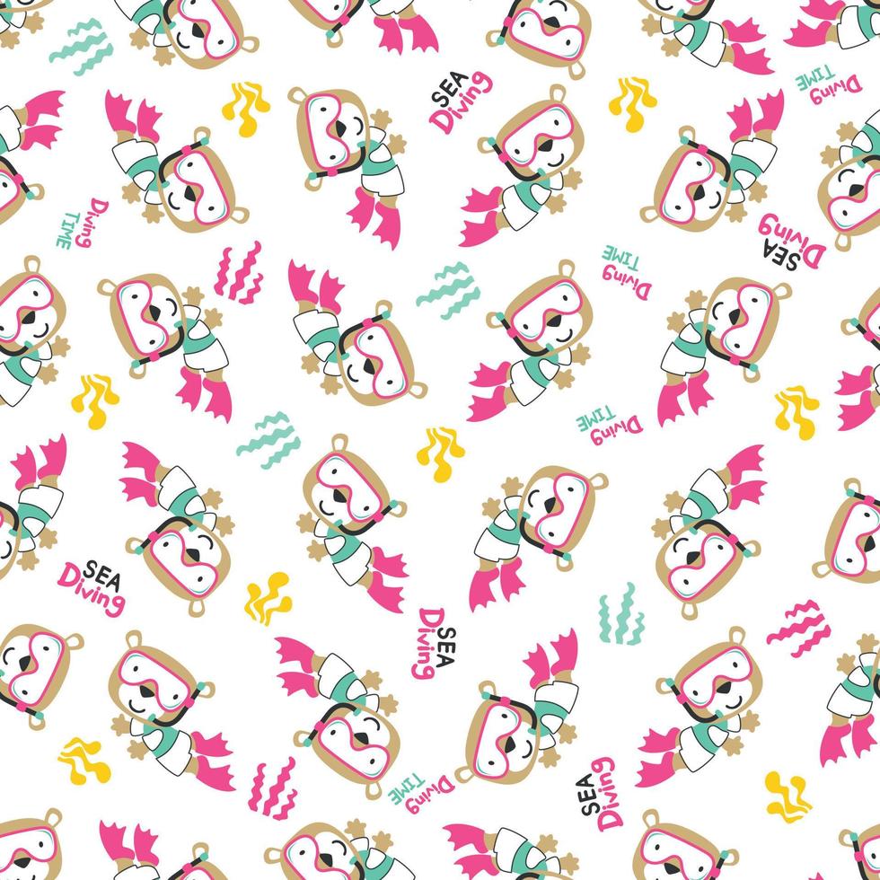 Seamless pattern texture with little animal swim in underwater. For fabric textile, nursery, baby clothes, background, textile, wrapping paper and other decoration. vector