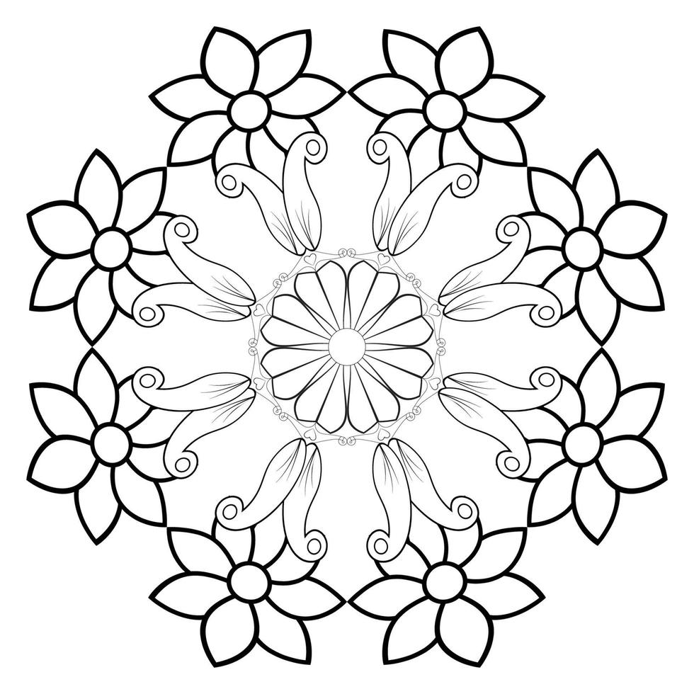 Vector drawing for coloring book. Geometric floral pattern. Contour drawing on a white background. Mandala.