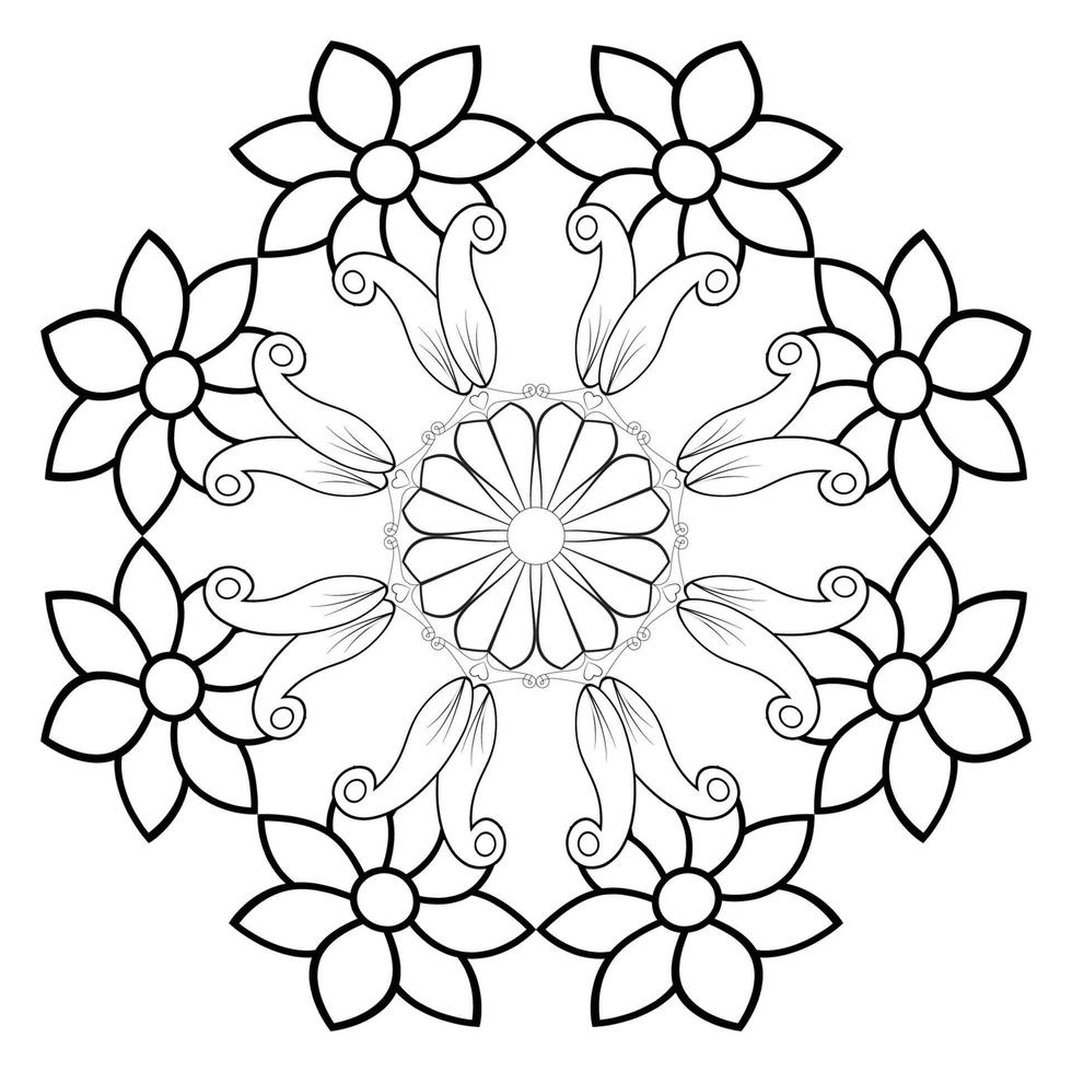 Vector drawing for coloring book. Geometric floral pattern. Contour drawing on a white background. Mandala.