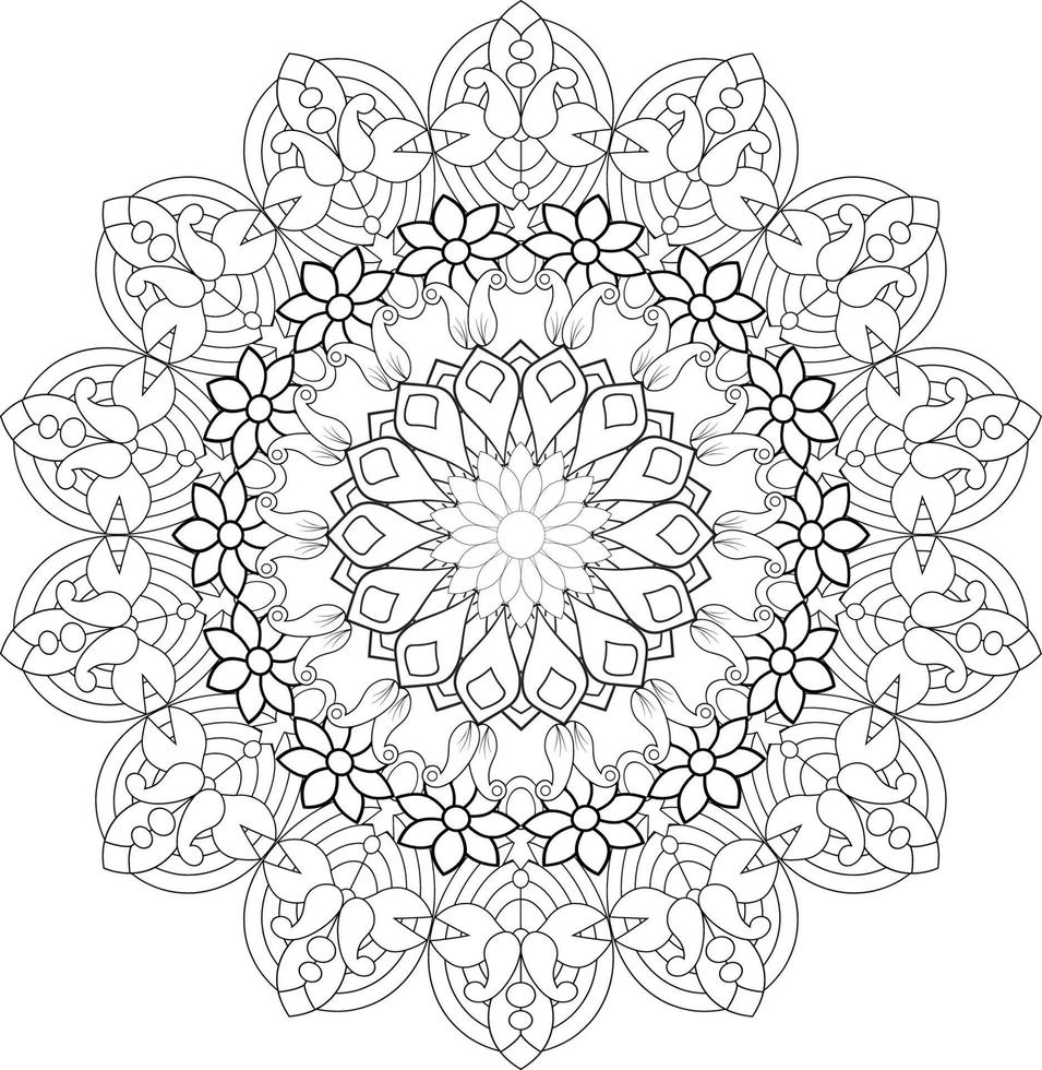 Vector drawing for coloring book. Geometric floral pattern. Contour drawing on a white background. Mandala.