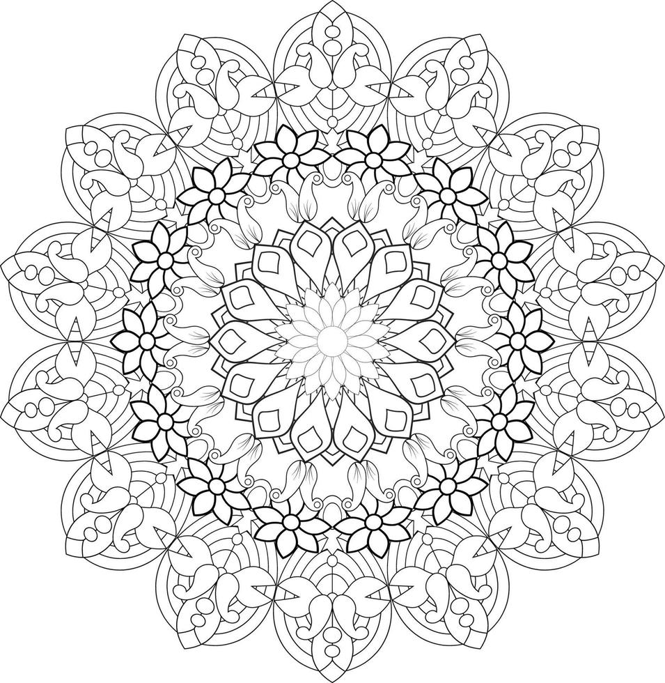 Vector drawing for coloring book. Geometric floral pattern. Contour drawing on a white background. Mandala.