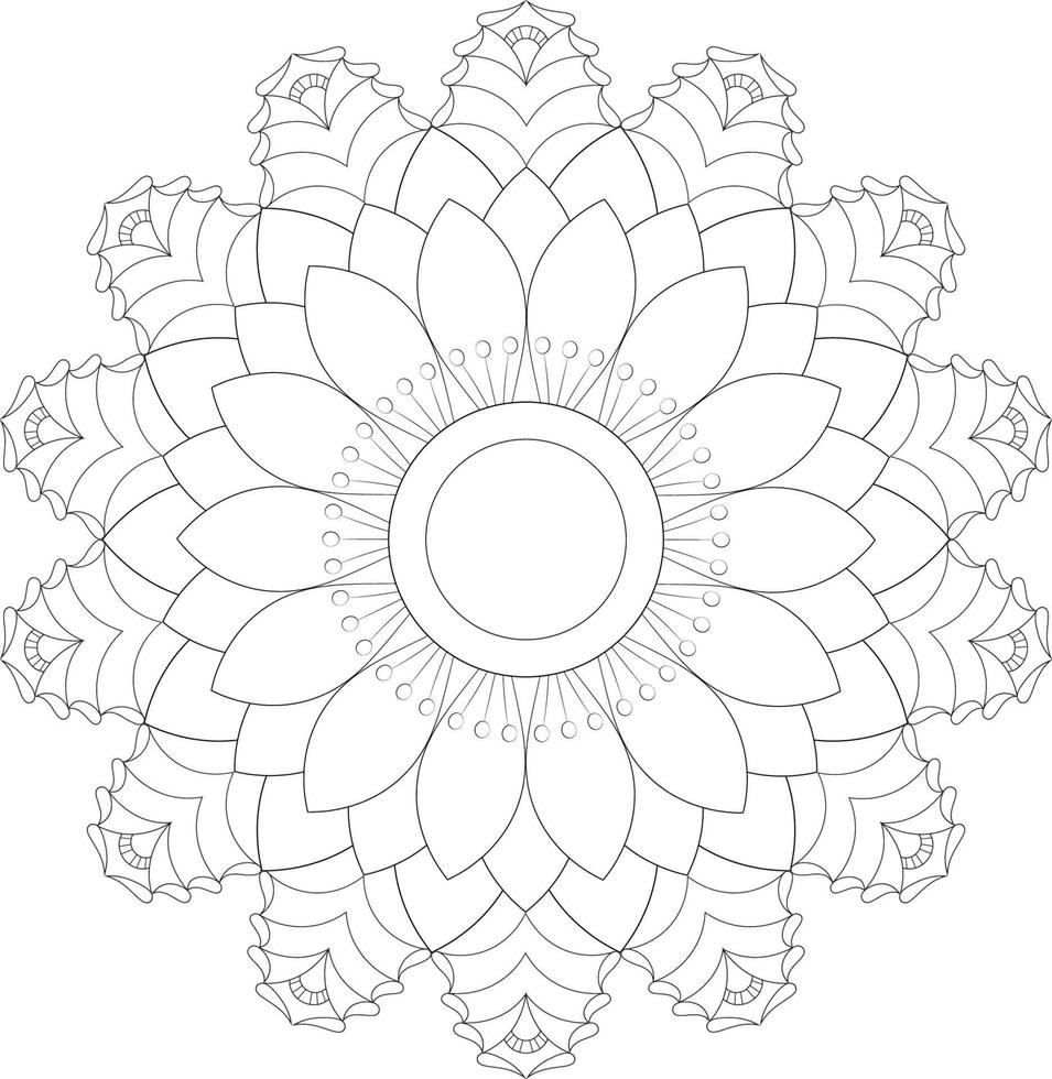 Vector drawing for coloring book. Geometric floral pattern. Contour drawing on a white background. Mandala.
