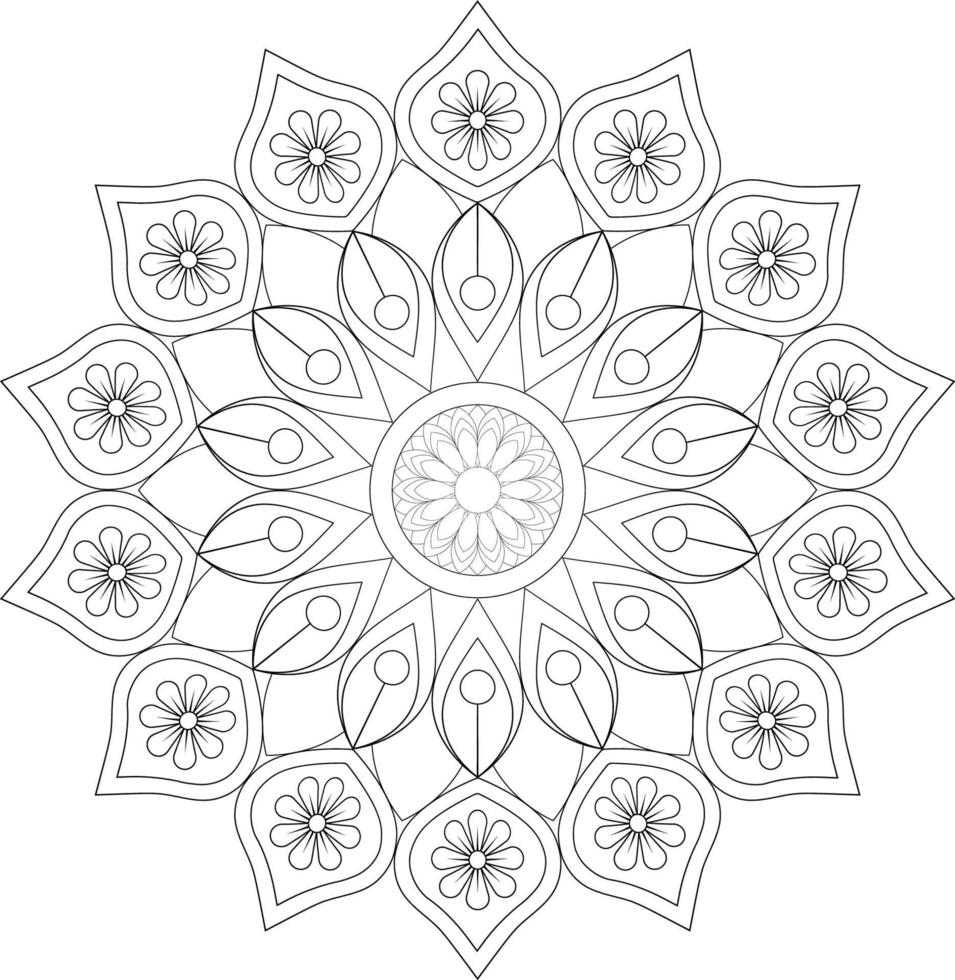 Vector drawing for coloring book. Geometric floral pattern. Contour drawing on a white background. Mandala.